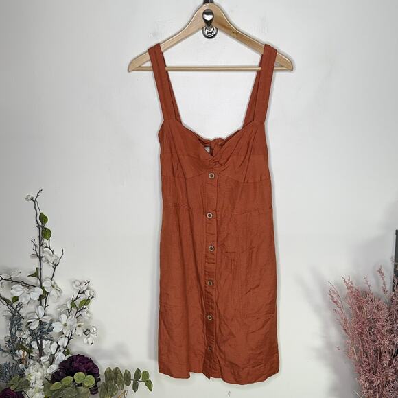 ANTHROPOLOGIE x MAEVE Linen Twist Front Mini Dress Rusted Orange {G12} - Picture 4 of 7